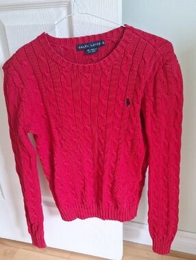 Ralph Lauren Bright Red Cable-Knit Crewneck Sweater